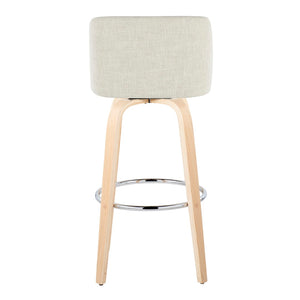 English Elm Toriano 30" Contemporary Barstool Set Of 2 With Swivel In Natural Wood & Cream Fabric Comfort B202S00669-GIGA