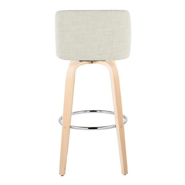 English Elm Toriano 30" Contemporary Barstool Set Of 2 With Swivel In Natural Wood & Cream Fabric Comfort B202S00669-GIGA
