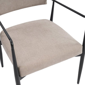 English Elm Nora Upholstered Dining Arm Chair with Black Metal Legs Mid-century Modern Style N776P272040D