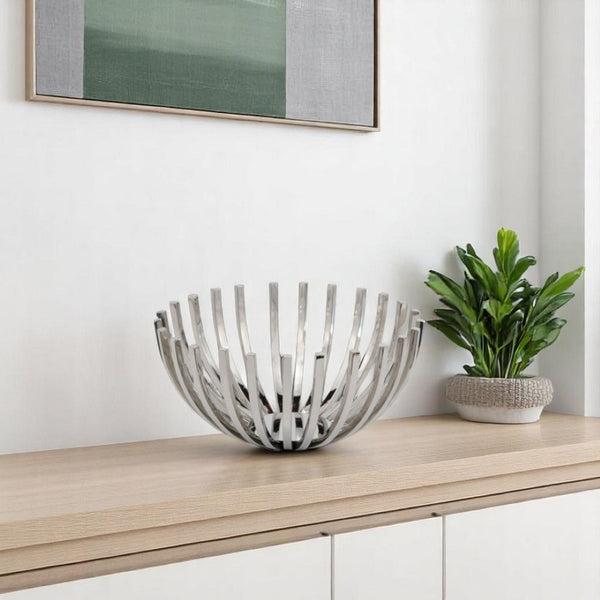 HomeRoots 14" Silver Stainless Steel Decorative Bowl - Modern Centerpiece for Stylish Home Décor & Versatile Use 373748