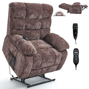 English Elm Lift Power Recliner Chenille Chair Dual Motor Massage Heat 350 Lb Capacity Living Room Brown W3224P288620