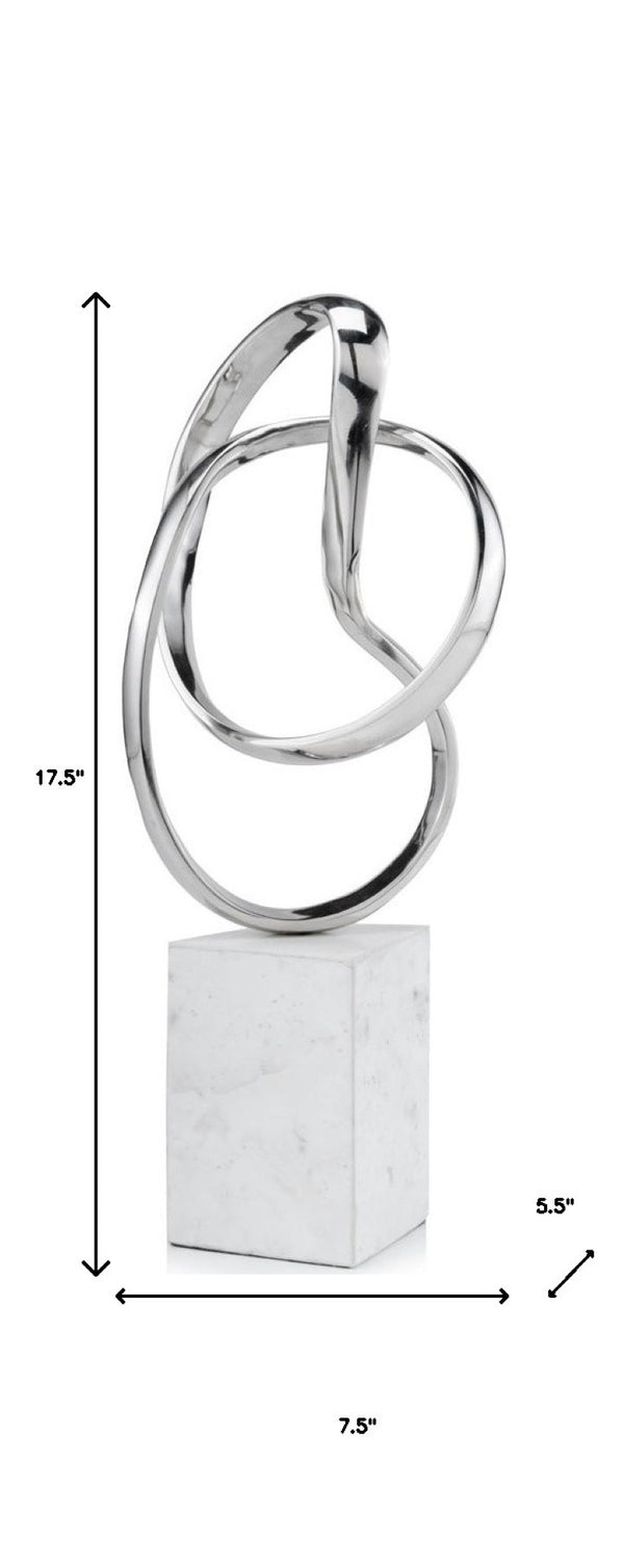 HomeRoots 18" Striking Silver and White Marble Sculpture - Contemporary Tabletop Art for Modern Interiors 373759