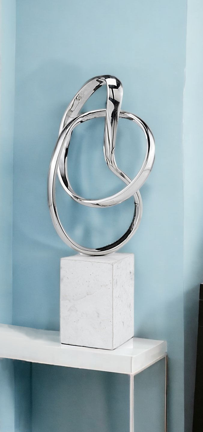 Homeroots 18" Silver And White Marble And Aluminum Sculpture  Marble,Aluminum 373759