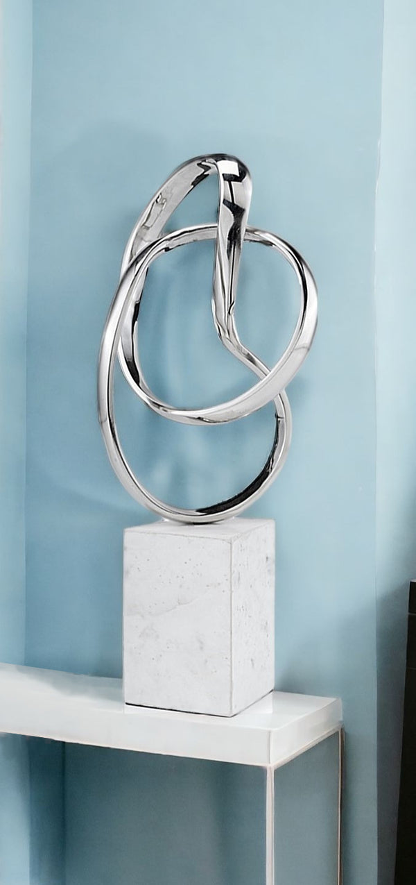 Homeroots 18" Silver And White Marble And Aluminum Sculpture  Marble,Aluminum 373759