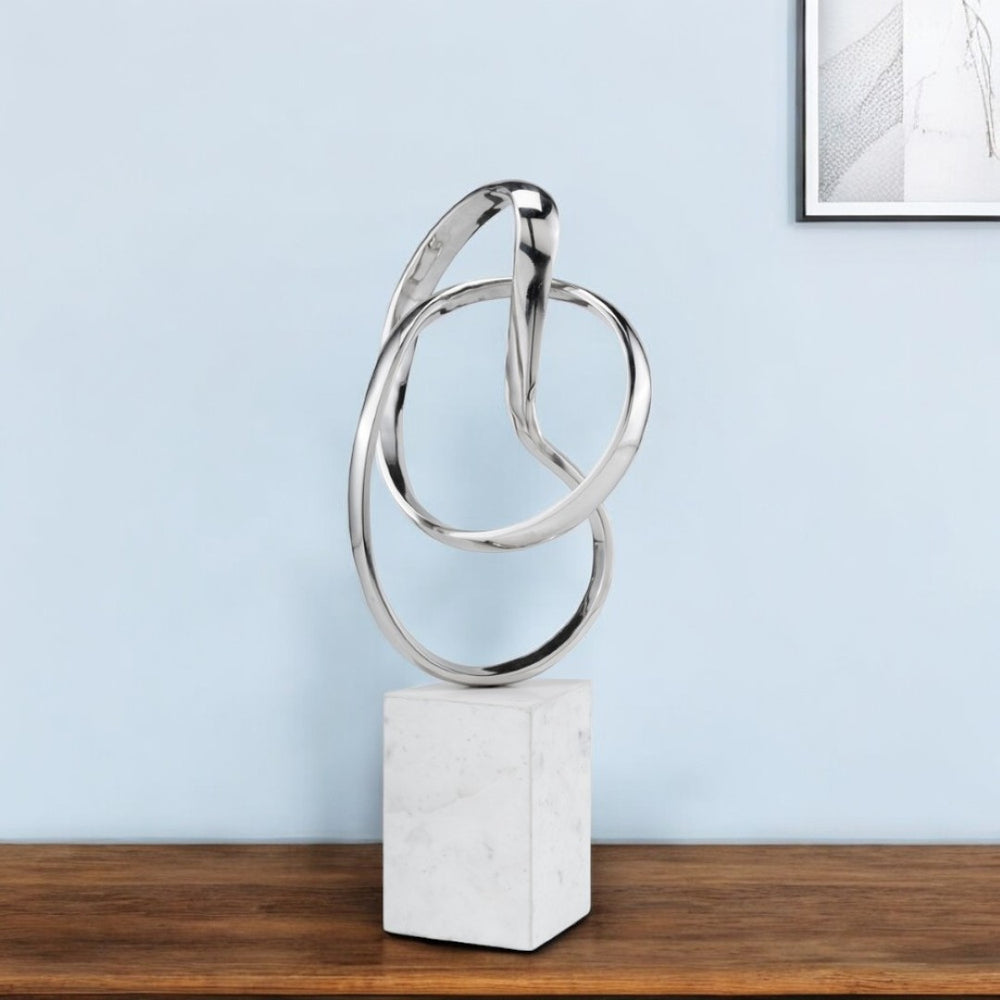 HomeRoots 18" Striking Silver and White Marble Sculpture - Contemporary Tabletop Art for Modern Interiors 373759