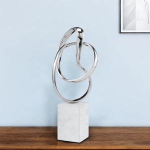 HomeRoots 18" Striking Silver and White Marble Sculpture - Contemporary Tabletop Art for Modern Interiors 373759