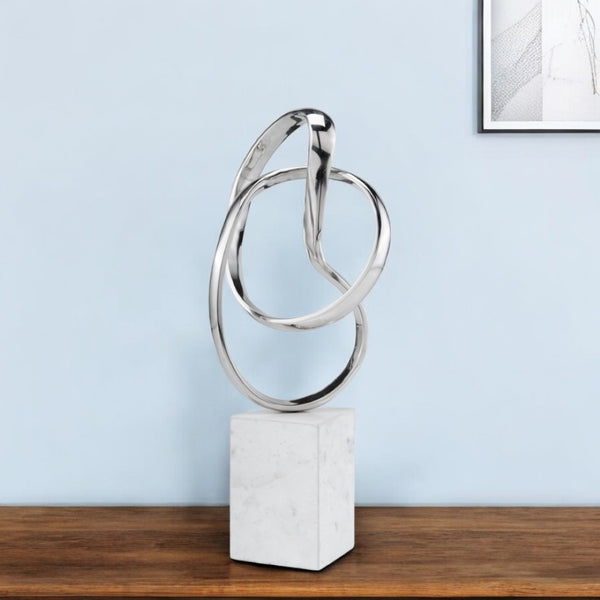 HomeRoots 18" Striking Silver and White Marble Sculpture - Contemporary Tabletop Art for Modern Interiors 373759
