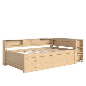 English Elm Twin Daybed Pine Frame with Trundle Desk Hutch Shelves and Storage for Kids Rooms Golden W1580S00460