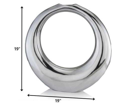 Homeroots 19" Silver Aluminum Ring Hoop Table Vase  Aluminum 373775