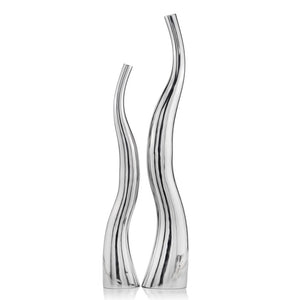 Homeroots Set Of Two Aluminum Silver Wavy Floor Vases  Aluminum 373780