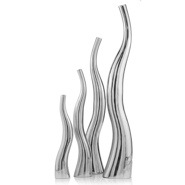 Homeroots Set Of Two Aluminum Silver Wavy Floor Vases  Aluminum 373780