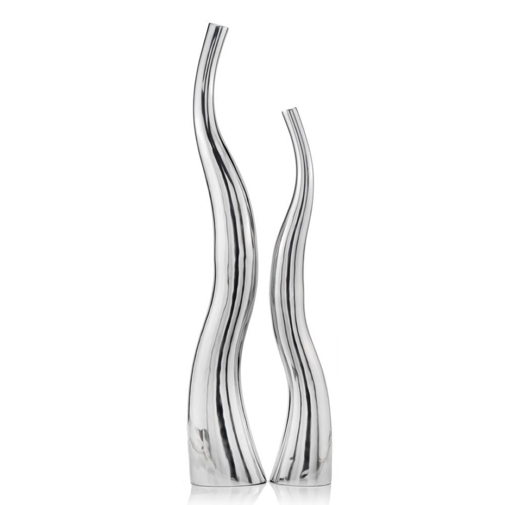 HomeRoots Set of Two Contemporary Silver Aluminum Vases - Sculptural Squiggly Design for Modern Decor Accents Extra Large 373780