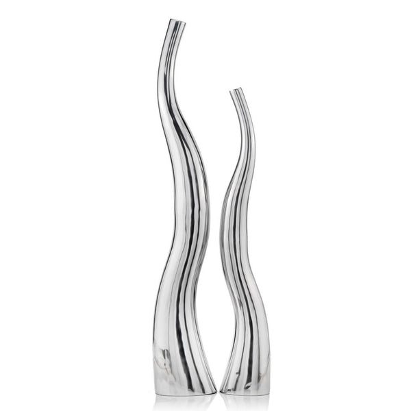 Homeroots Set Of Two Aluminum Silver Wavy Floor Vases  Aluminum 373780