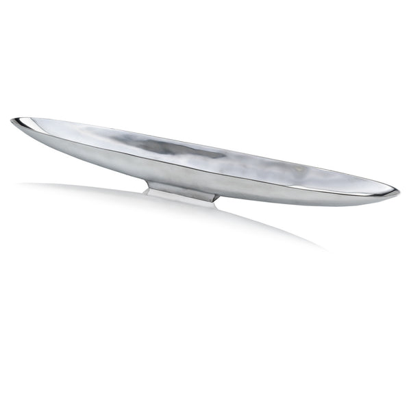Homeroots 47" Contempo Shiny Silver Extra Large Long Boat Tray  Buffed Aluminum 373781
