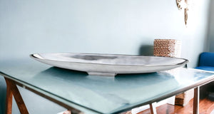Homeroots 47" Contempo Shiny Silver Extra Large Long Boat Tray  Buffed Aluminum 373781