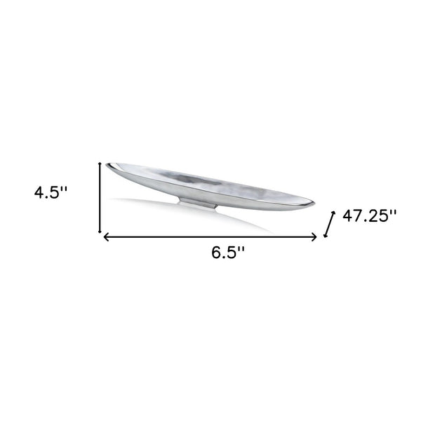 HomeRoots 32" Contempo Shiny Silver Serving Tray - Sleek Boat Design for Modern Table Centerpieces & Events 2X Long 373781