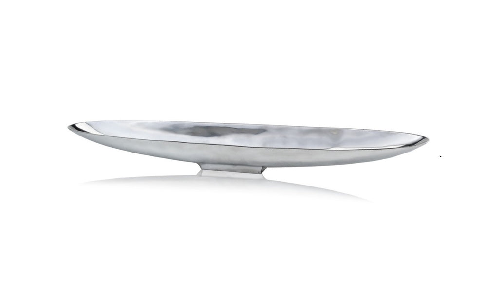 Homeroots 47" Contempo Shiny Silver Extra Large Long Boat Tray  Buffed Aluminum 373781