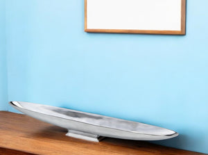 HomeRoots 32" Contempo Shiny Silver Serving Tray - Sleek Boat Design for Modern Table Centerpieces & Events 2X Long 373781