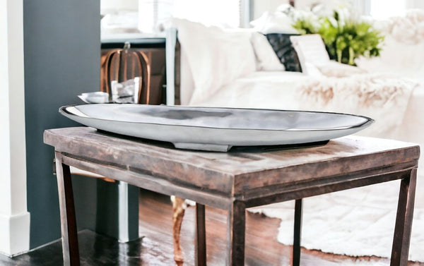 Homeroots 47" Contempo Shiny Silver Extra Large Long Boat Tray  Buffed Aluminum 373781