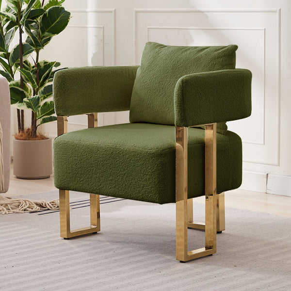English Elm TS Teddy fleece upholstered decorative chair with gold metal legs, ergonomic plush seat for comfort and style Green W2311P237966