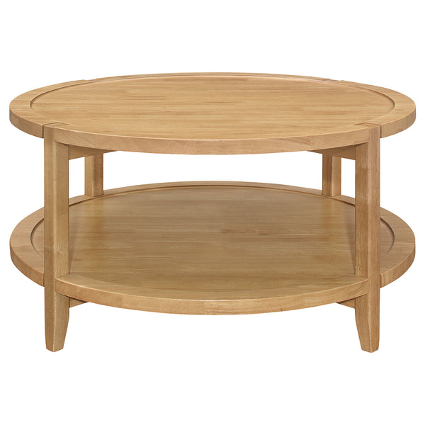 English Elm Isbell Round Solid Wood Coffee Table – Modern Farmhouse Charm With Maple Finish & Ample Storage Space B062P299894