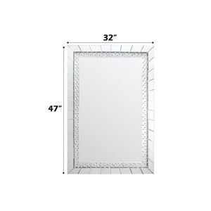 English Elm Nysa Rectangular Wall Mirror with Beveled Frame and Faux Crystal Inlay for Glam Decor B2726P446662