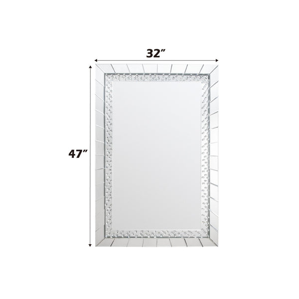 English Elm Nysa Rectangular Wall Mirror with Beveled Frame and Faux Crystal Inlay for Glam Decor B2726P446662