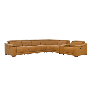 English Elm Leather Match Modular Sectional Power Reclining Sofa with Console and Cup Holders Ginger B2748S00025