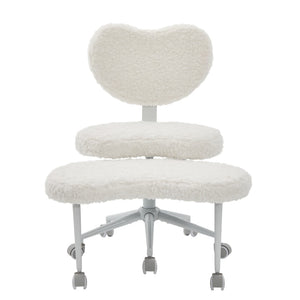 English Elm Artificial Rabbit Hair Cross Legged Desk Chair with Lumbar Support and Swivel Footrest Beige W1143P403571