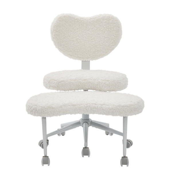 English Elm Artificial Rabbit Hair Cross Legged Desk Chair with Lumbar Support and Swivel Footrest Beige W1143P403571