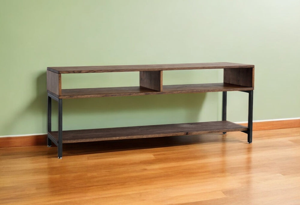 Homeroots 60" Brown Solid Wood Open Shelving Tv Stand  Solid Wood 373920