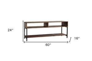 Homeroots 60" Brown Solid Wood Open Shelving Tv Stand  Solid Wood 373920