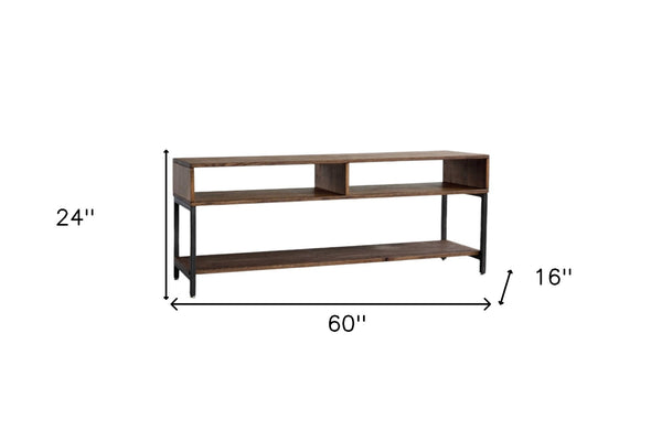 Homeroots 60" Brown Solid Wood Open Shelving Tv Stand  Solid Wood 373920