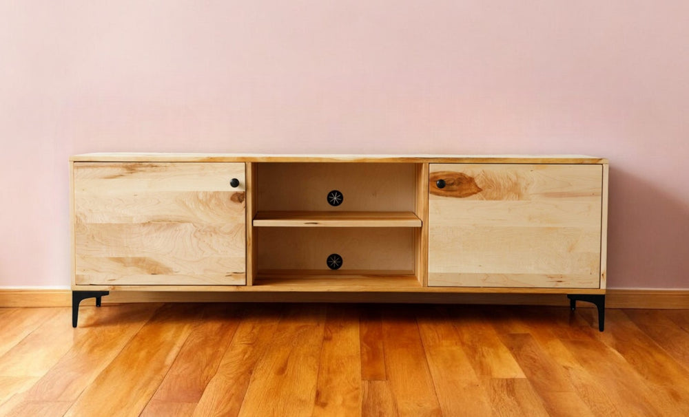 Homeroots 72" Brown Solid Wood Cabinet Enclosed Storage Tv Stand  Solid Wood 373924