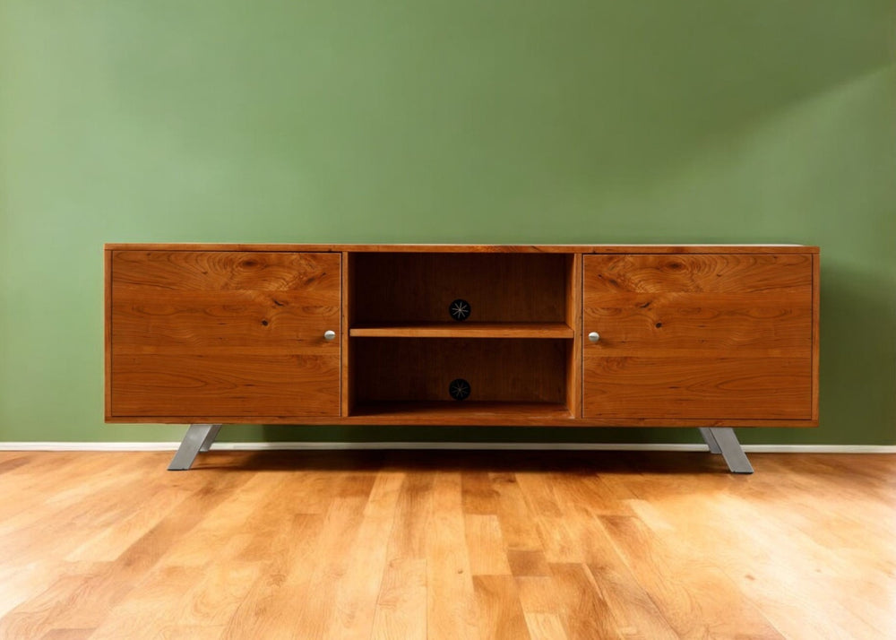 Homeroots 72" Brown Solid Wood Enclosed And Open Storage Tv Stand  Solid Wood 373925