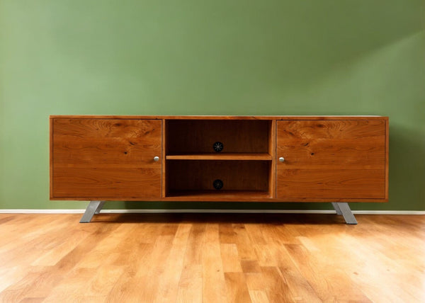 Homeroots 72" Brown Solid Wood Enclosed And Open Storage Tv Stand  Solid Wood 373925