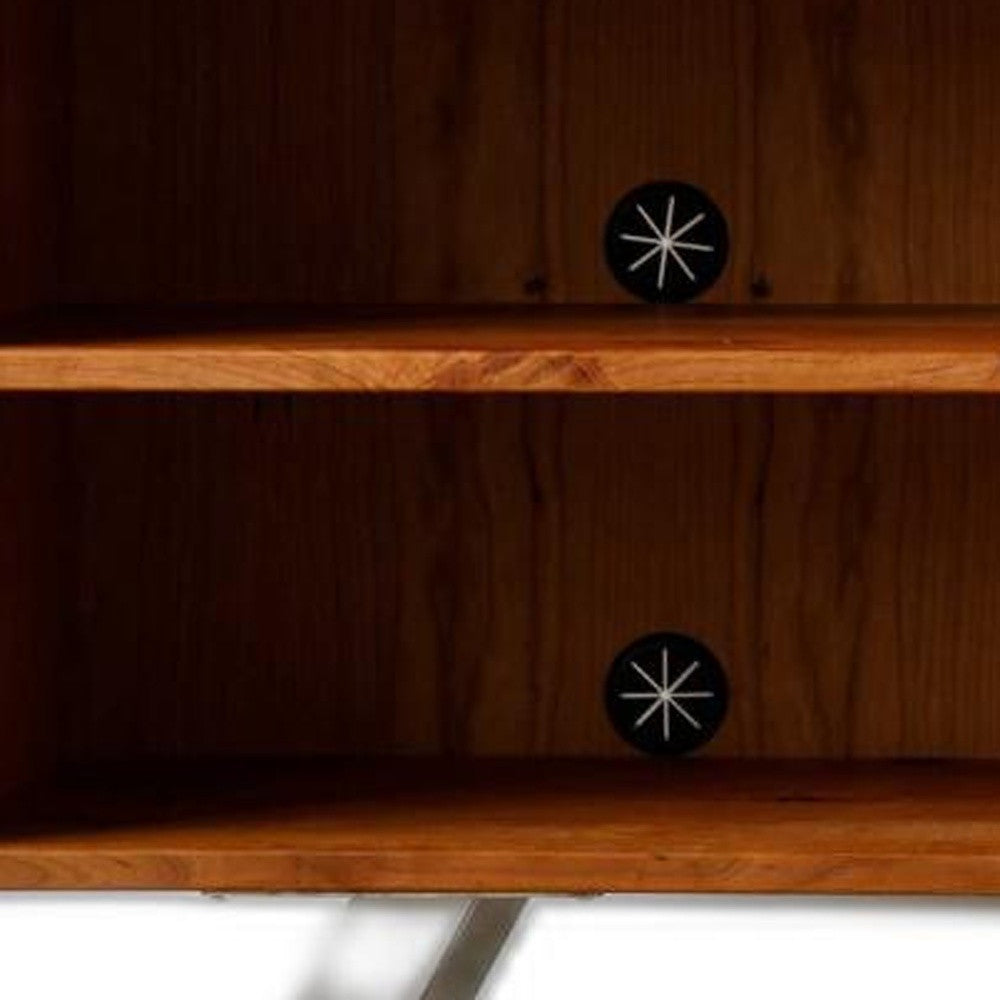 Homeroots 72" Brown Wood Cabinet Enclosed Storage Tv Stand  Solid Wood 373926