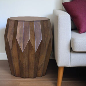 HomeRoots 23" Dark Brown Solid Wood Drum End Table - Stylish Accent for Living Room, Bedroom & Small Spaces 373962