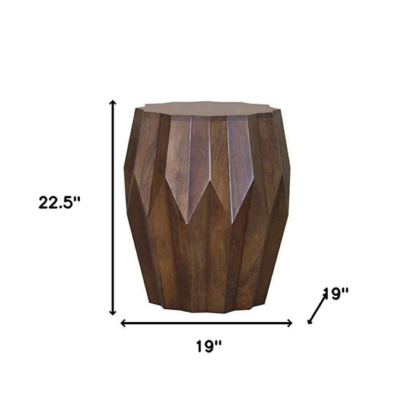 HomeRoots 23" Dark Brown Solid Wood Drum End Table - Stylish Accent for Living Room, Bedroom & Small Spaces 373962