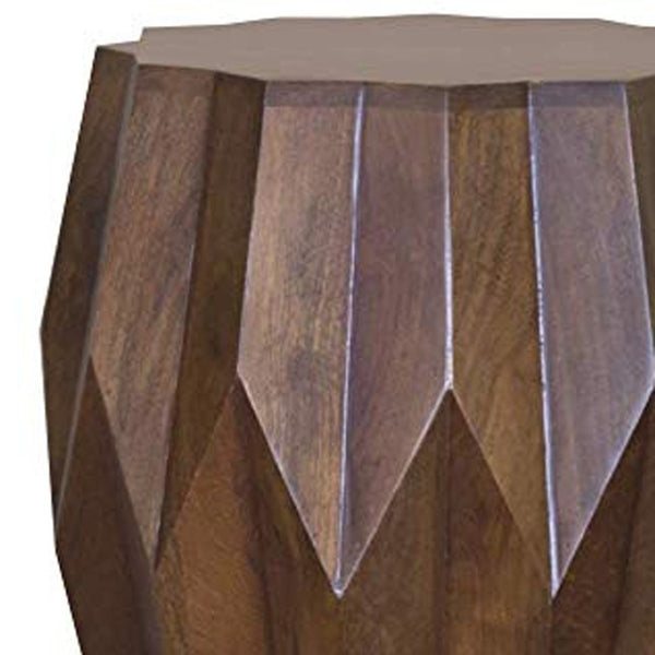 HomeRoots 23" Dark Brown Solid Wood Drum End Table - Stylish Accent for Living Room, Bedroom & Small Spaces 373962