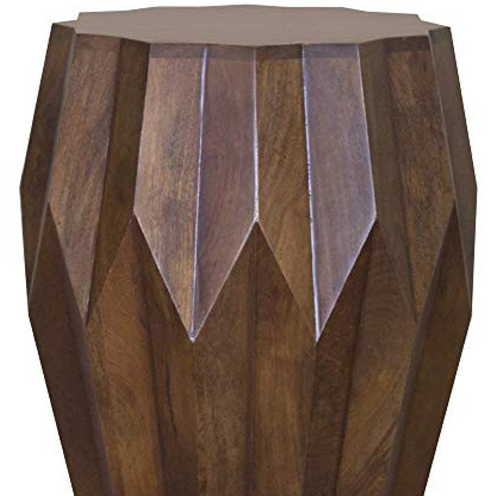 HomeRoots 23" Dark Brown Solid Wood Drum End Table - Stylish Accent for Living Room, Bedroom & Small Spaces 373962