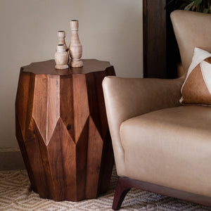HomeRoots 23" Dark Brown Solid Wood Drum End Table - Stylish Accent for Living Room, Bedroom & Small Spaces 373962