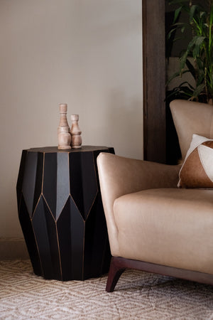 HomeRoots 23" Black Solid Wood Round Drum End Table - Stylish Accent for Living Room, Bedroom & Small Spaces 373963