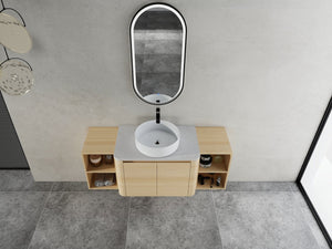 English Elm 54'' Wall-Mounted Bathroom Vanity With Elegant Ceramic Sink, Soft-Close Doors, And Ample Storage W999S00475