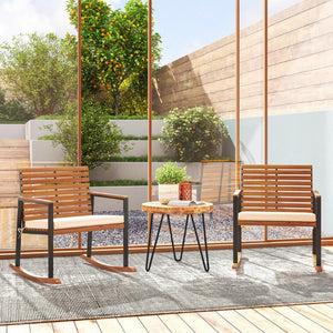 English Elm Outsunny Acacia Wood Patio Rocking Chair Set of 2 with Cushions and Armrests W2225P485614