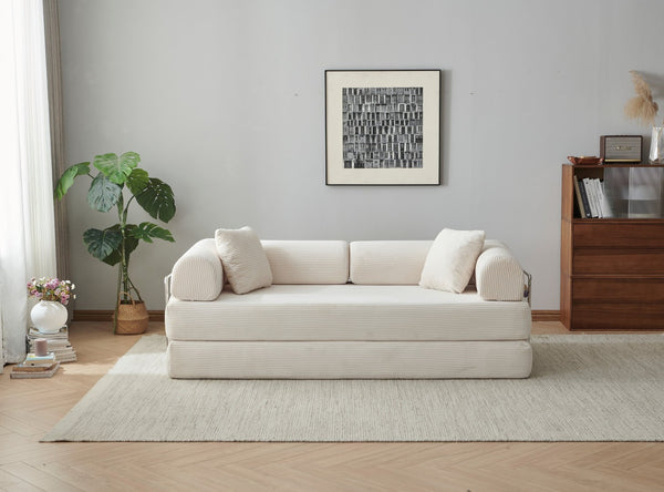 English Elm 78.8" Corduroy Modular Floor Sofa Convertible Sleeper Futon with Pillow Back Support Off White W5617P458132