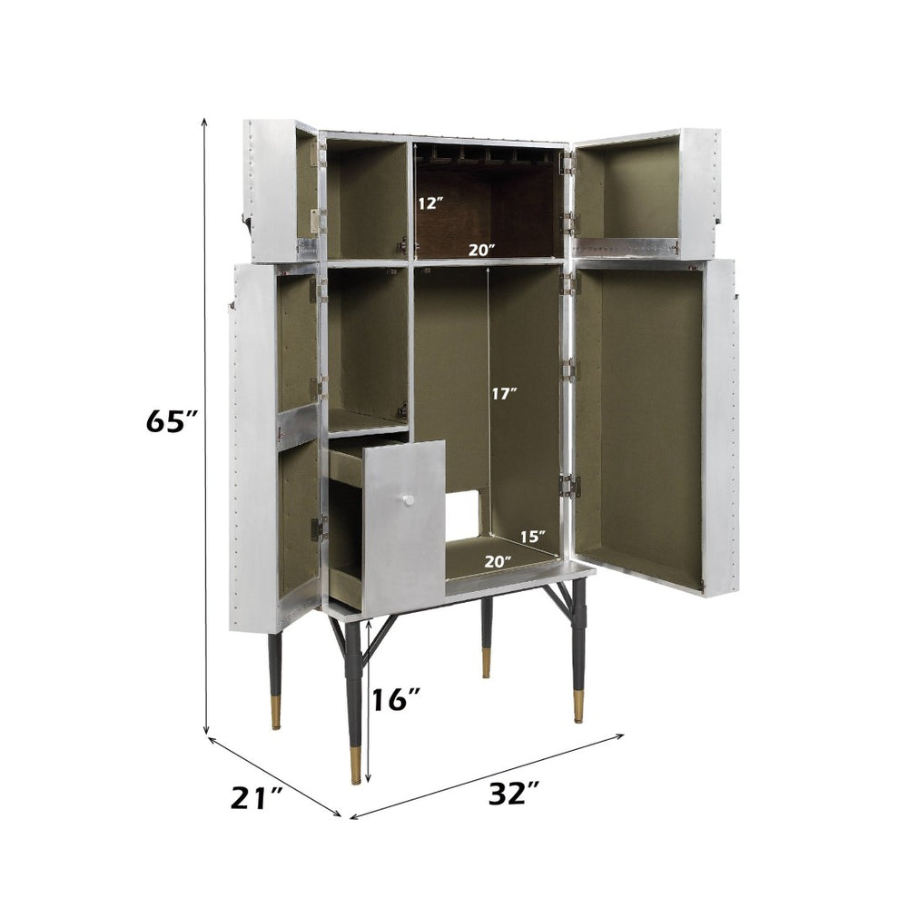 English Elm Yoela Leather Trim Wine Cabinet with Nailhead Detail and Four Door Bar Storage B2726P457655
