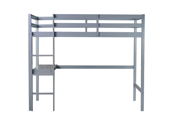 English Elm Twin High Loft Bed with Built-In Desk and Ladder — Space-Saving Rubberwood Study & Sleep Solution Grey W504P206978