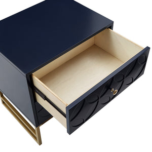 Shiloh 2 Drawer Glam Nightstand with Diamond Front and Gold Metal Base for Bedroom