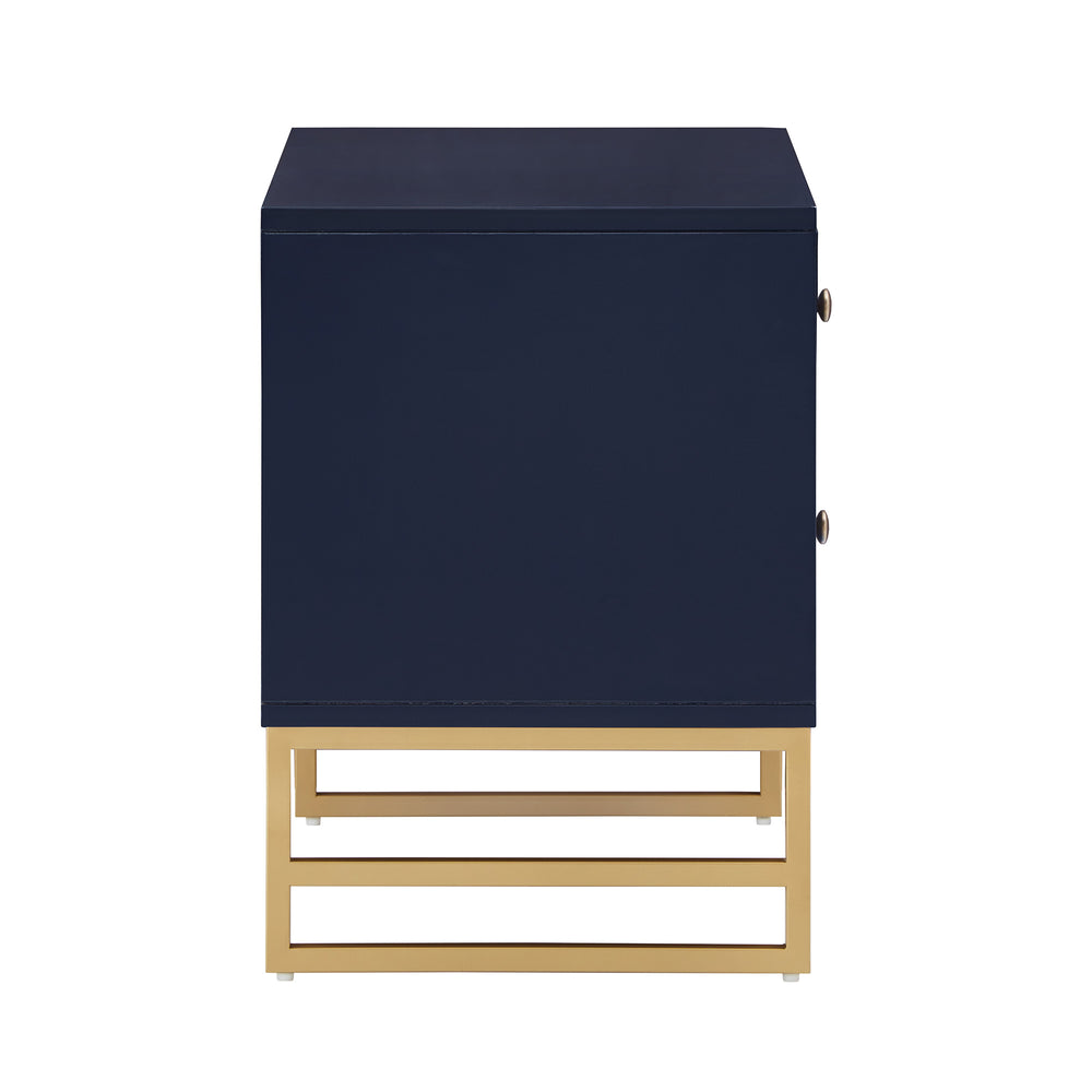 Homelegance Shiloh 2 Drawer Glam Nightstand with Diamond Front and Gold Metal Base for Bedroom Blue 373BU-4